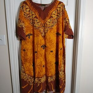Vintage Boho Orange and Brown Cleopatra Kafton Dress XXL